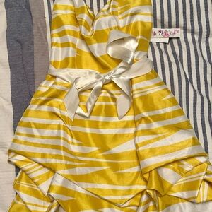 As U Wish Yellow and White Striped Satin Bow Party Dress